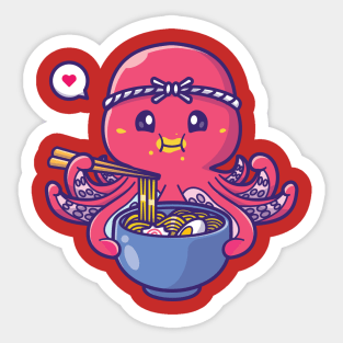 Anime kawaii sea squid eating ramen noodles Sticker